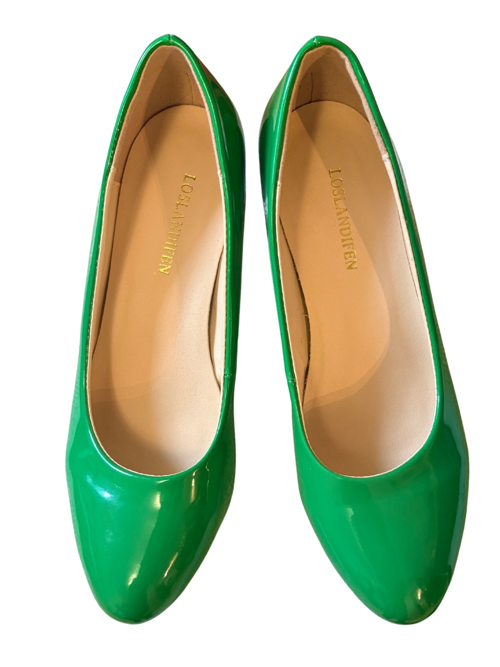 Lostlandifen Emerald Green Patent Pumps Size 38 Kitten Heel